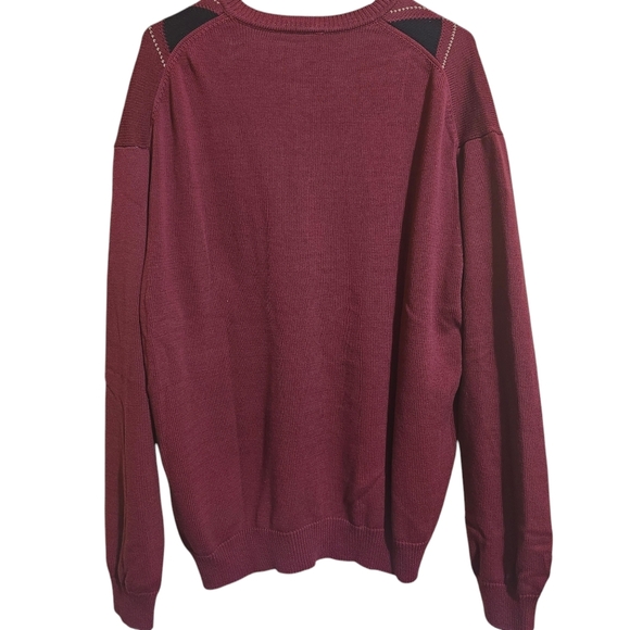 Tasso Elba Golf 100% cotton argyle v-neck sweater burgundy‎ black mens XL - Picture 2 of 5